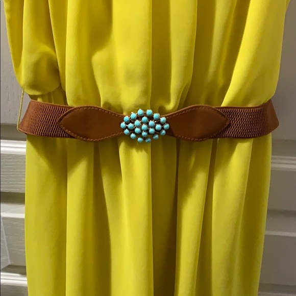 Yellow BCX Dress with brown belt - Picture 3 of 7